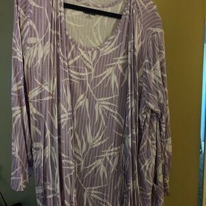 Lands' End 2 piece Lavender and White Top with Matching Cardigan